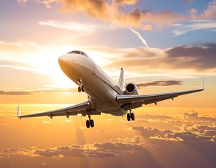 Obraz premium Private Jet Landing at Sunset
