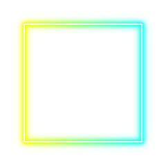 illustration of neon laser style square frame. gradient yellow and cyan color isolated on transparent background