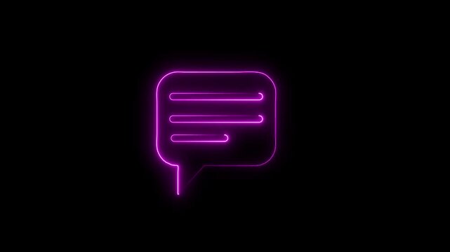 Neon message symbol chat bubble icon isolated transparent background. messaging text typing
Speech bubble icon animation,  neon icon, black background.