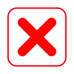 Red x mark inside a rounded square border on white background