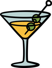 Hand drawn martini cocktail with olives festive drink illustration vector