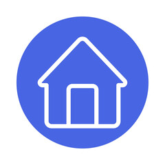 Simple outline of a house icon on a blue circular background