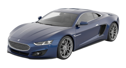 Isolated blue coupe supercar, modern sportscar design, auto industry, vehicle exterior