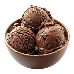 Enjoying rich chocolate ice cream served in a dark bowl on a transparent background