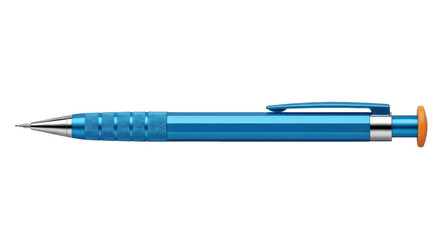 Isolated mechanical pencil, blue metal office writing implement, professional drafting tool