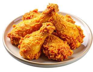  Crispy Fried Chicken Drumsticks on Plate, Front View, Isolated on Transparent Background