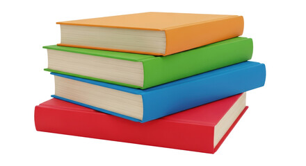 Isolated stack of brightly colored hardcover books for studying or reading, textbook library