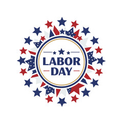 Festive american labor day circular emblem with stars and stripes celebrating the holiday