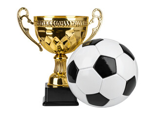  World Cup Football Trophy with Soccer Ball, Front View, Isolated on Transparent Background