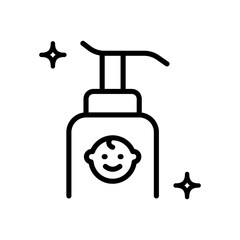 Baby shampoo icon. Skin care simple sign, designed for web and app. Outline dispenser symbol for web design isolated on white background.