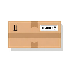 Cardboard box with fragile label and arrows indicating which side should be up.