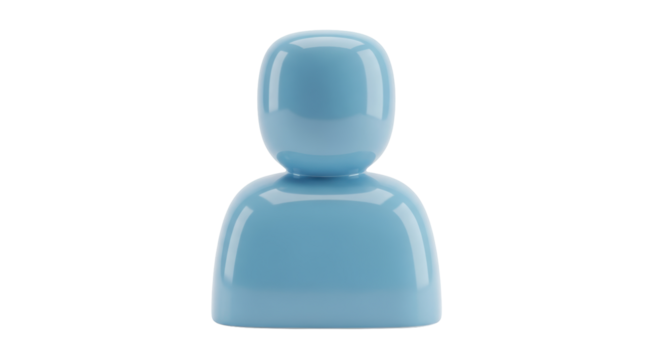 Isolated Simple Light Blue Human Silhouette Icon, Digital Avatar Representation for User Profile