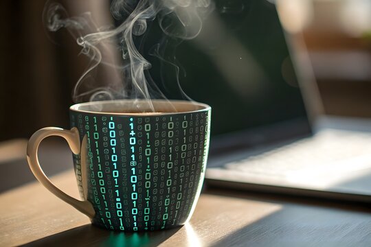 Coding coffee break programmer developer morning routine concept