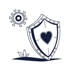 Heart Shield Protecting from Virus Immunity, Healthcare, Medical Security Vector Illustration