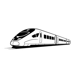 Sleek modern high speed passenger train illustration in a minimalist black and white style