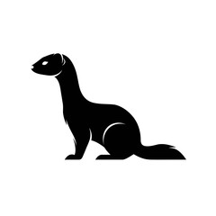 Black silhouette of a stoat or weasel standing alertly on a white background