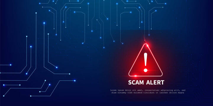 scam alert denger blue circuit background