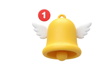 Yellow notification bell with wings and red alert icon animation element transparent background