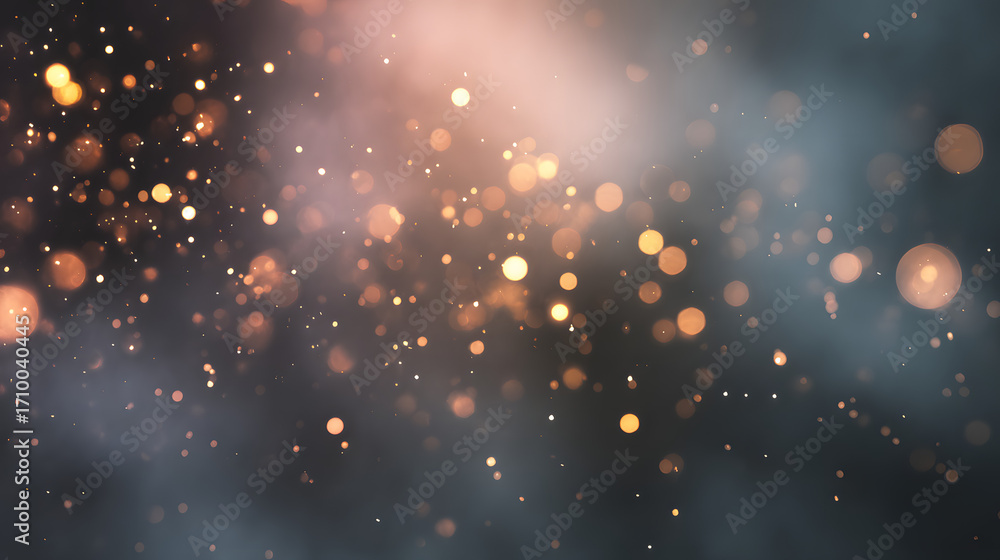 Poster golden sparks in the cosmos: a dreamy, bokeh-filled universe of floating sparks against a dark and m