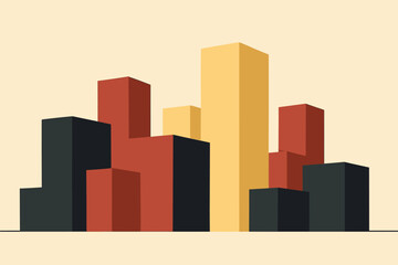 Minimal city skyline with geometric high-rise buildings in warm tones, modern downtown architecture concept, vector illustration