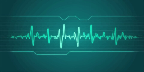 Obraz premium Green EKG wave on a blue monitor showing a heartbeat pulse graph for medical health illustration
