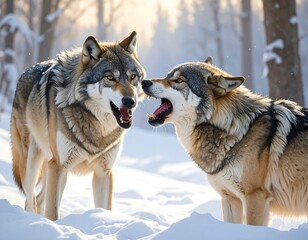 Naklejka premium Majestic wolves in a snowy winter landscape