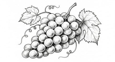 Fototapeta premium Hand drawn grape branch botanical illustration of grapes with leaves vector sketch of grape