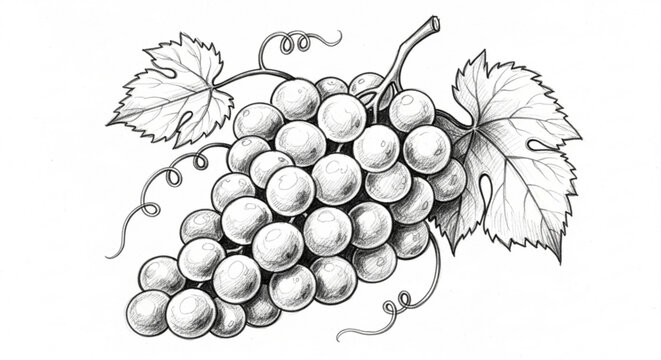 Hand drawn grape branch botanical illustration of grapes with leaves vector sketch of grape