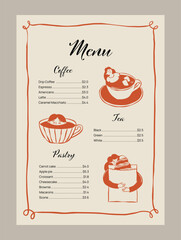 Minimal coffee menu template. Matisse style beverage illustrations.	