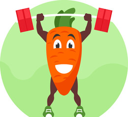 Carrot Character Exercising with a Barbell – Healthy Lifestyle and Fitness Vector Illustration