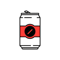 A minimalist illustration of a white soda can with a red label and a black circle with a diagonal line.