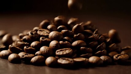Close-up of freshly roasted coffee beans creating an inviting, aromatic pile, signifying quality and the delicious promise of a perfect daily brew
