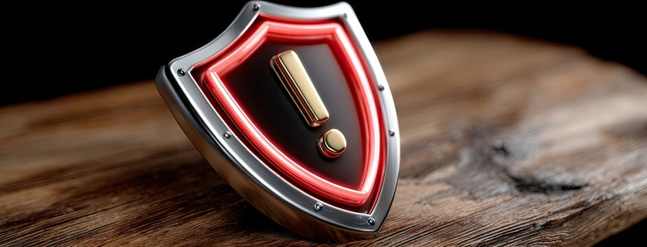 Protection symbol on a wooden surface with a modern design and vibrant colors, creating a striking visual appeal and conveying security and alertness