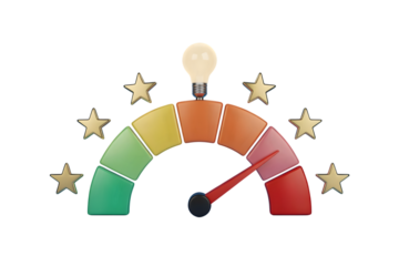 Gauge with lightbulb and stars isolated on transparent background