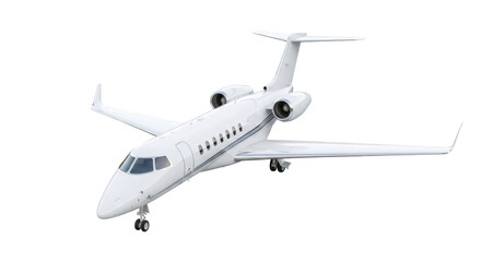 Isolated mid-size private jet on the ground, view from above at an angle, ready to fly