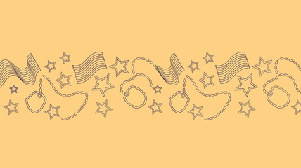 A light orange background with flags stars and military dog tags in a repeating pattern design element