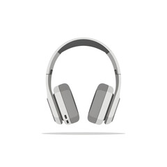A pair of modern white and grey wireless over-ear headphones floating on a white background.