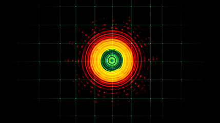 Circular data visualization on a grid: A captivating data visualization, showcasing concentric circles of varying colors on a structured grid background, symbolizing complex information. 