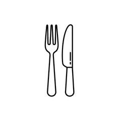 Minimalist fork and knife line art illustration isolated on white background, dining cutlery restaurant
