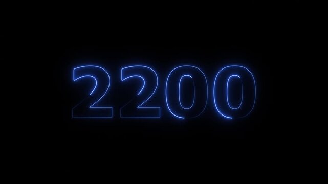 Abstract glowing neon countdown 2200 number animation background 4k video.