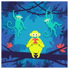 Playful Monkeys Swinging in Jungle Canopy