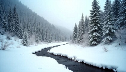 눈 쌓인 산골짜기 흐르는 물2