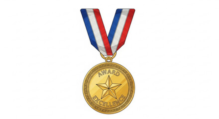 A gold medal with a star and ribbon, , symbolizing award, excellence, and achievement