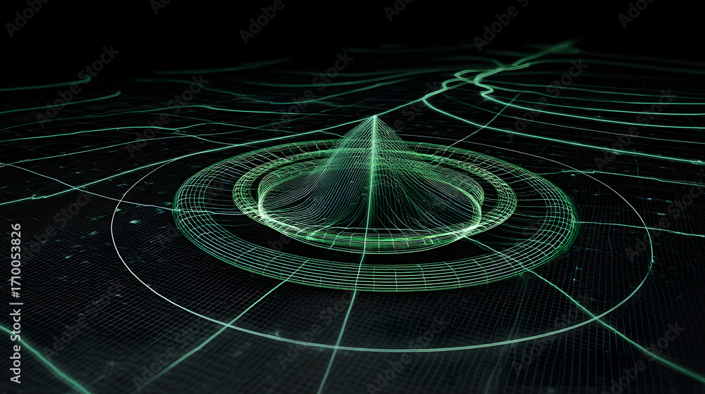 Aufkleber digital rings and peaks: futuristic digital rendering featuring abstract data visualization of inter