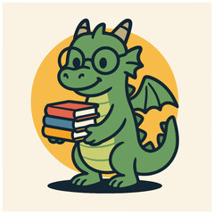 Dragon with Glasses Carrying Books