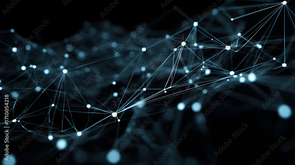 Aufkleber abstract technological network: an intricate network of interconnected nodes and lines glows with et