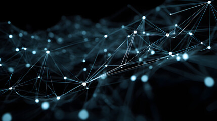 Abstract Technological Network: An intricate network of interconnected nodes and lines glows with ethereal light, symbolizing the complex web of modern technology and data.