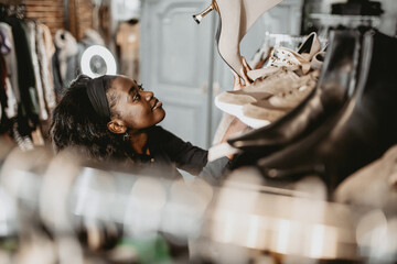 Woman Shopping for Shoes in Boutique Store, Fashion, Style, and Accessories