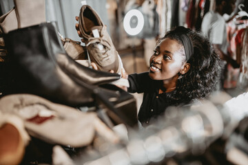 Woman Shopping for Shoes in Boutique Store, Fashion, Style, and Accessories