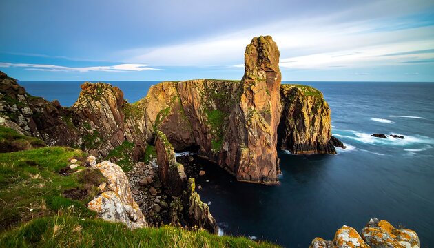 Coastal rock formations at sunset